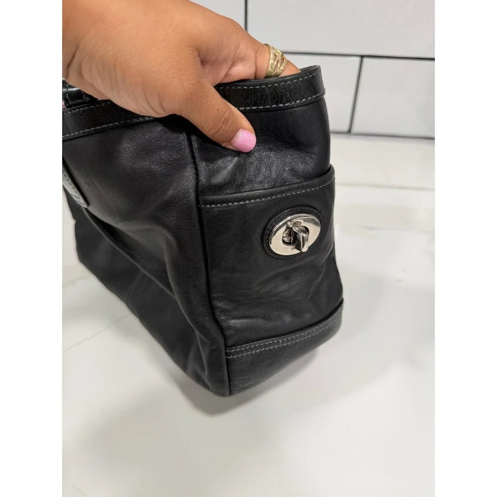 Coach Penelope Black Leather Pleated Shopper Tote Bag Silver Hardware